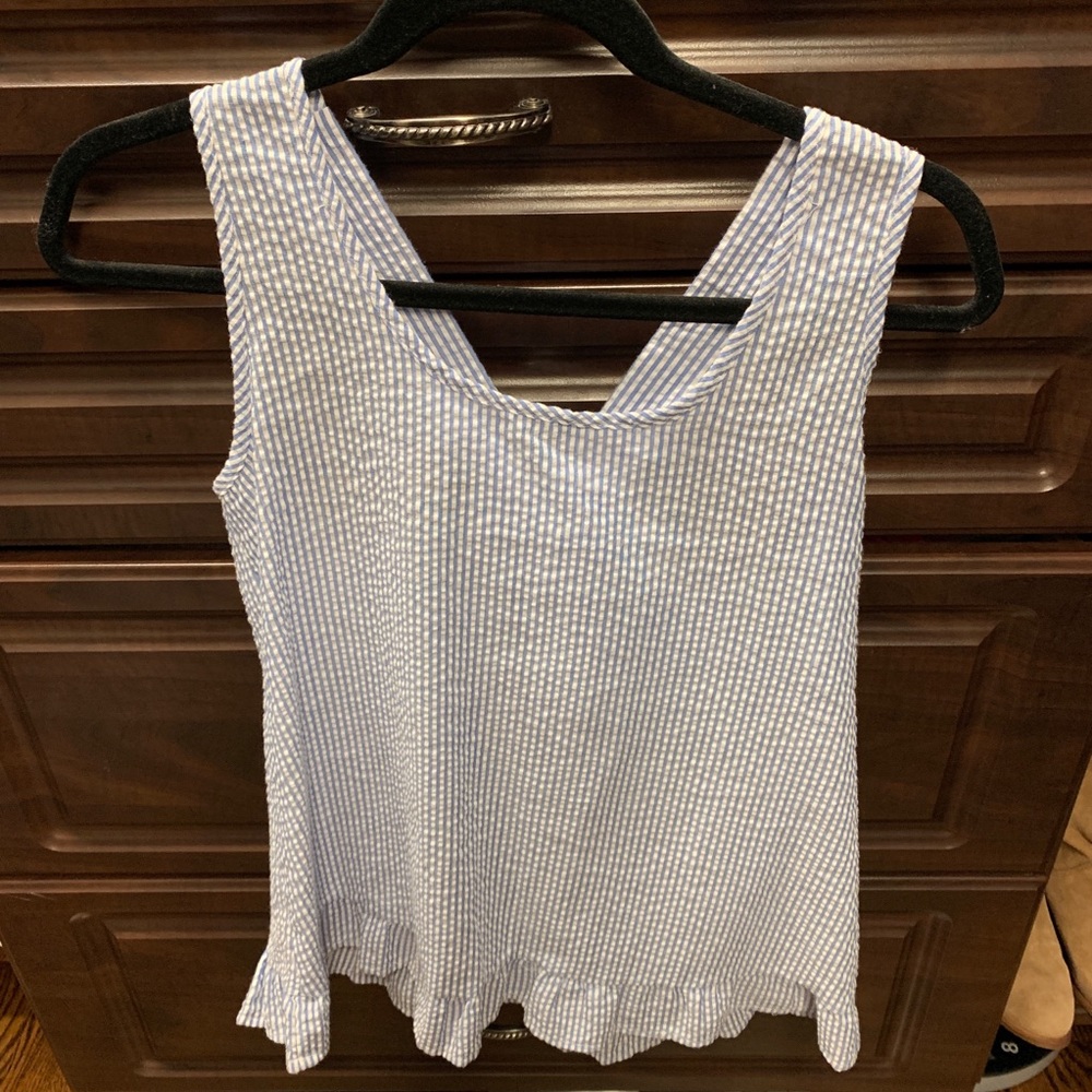Blue and white stripe bow back tank